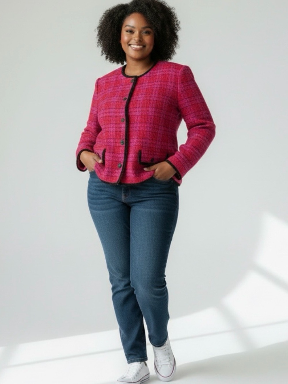 Elisabeth by Liz Claiborne Bright Pink and Red Tweed Jacket Vintage 1990’s